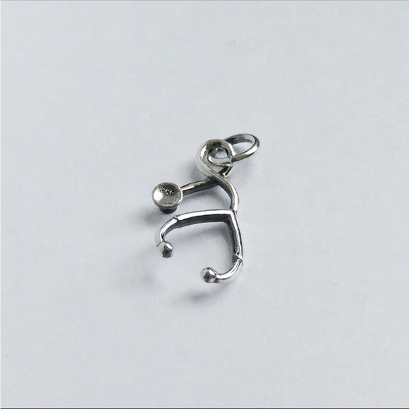Sterling Silver Charm Stethoscope .925 Tiny Medical Pendant Gift for GP - Picture 3 of 4